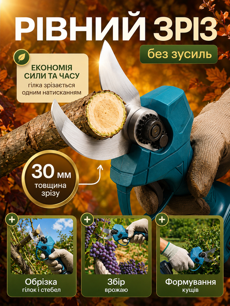 Аккумуляторный садовый секатор для обрезки веток и кустов + 2 аккумулятора в кейсе - изображение 3