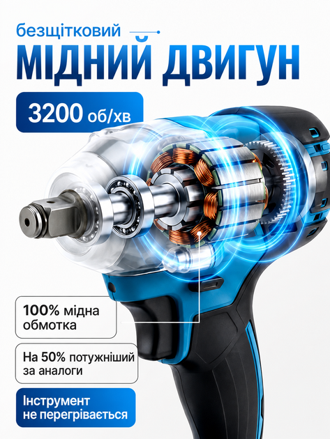 Гайковерт аккумуляторный бесщеточный 36V 5Ah, электрический ударный гайковерт с аккумулятором и набором инструментов, портативный гайковерт для автомобиля и ремонта, аккумуляторный шуруповерт - изображение 2