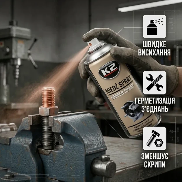 Смазка багатоцільова K2 Pro Copper Spray аерозоль 400 мл рідка мідна коричнева для захисту від корозії та тертя універсальна смазка SK_W122А12 - зображення 2