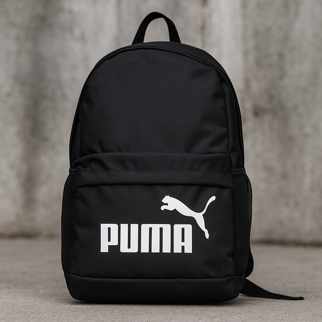 Повседневный городской рюкзак Puma черный с белым большим логотипом спортивный портфель для работы обучение прогулок - изображение 7