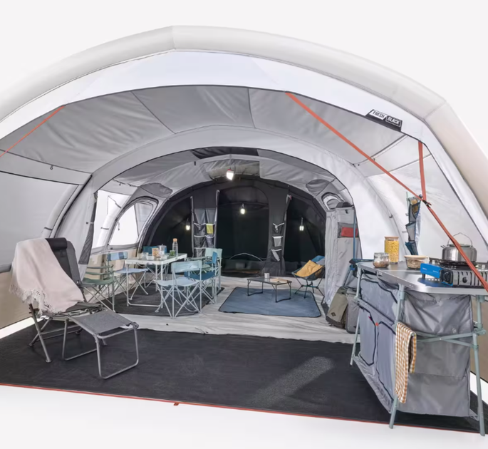 Надувная Туристическая Палатка с Тамбуром QUECHUA Air Seconds 6.3 F&B 6 Person XXL Шестиместная Трехкомнатная Водонепроницаемая - изображение 4
