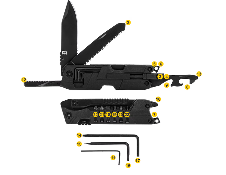 Мультитул Badger Outdoor Bolt 23 Інструментів Нейлонова Кобура Чорний BO-FKN-BLT - зображення 4