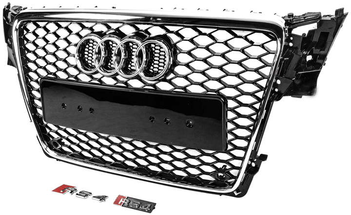 Передняя решетка радиатора RS-style V-2 черная с хромом для Audi A4 B8 2007-2015 гг - изображение 3