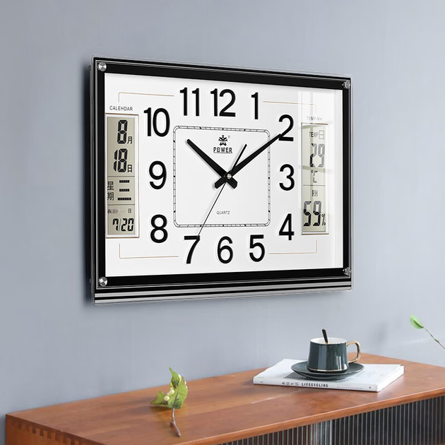 Часы настенные POWER Clock Bawang с календарем и влажностью, 60х39см - изображение 6
