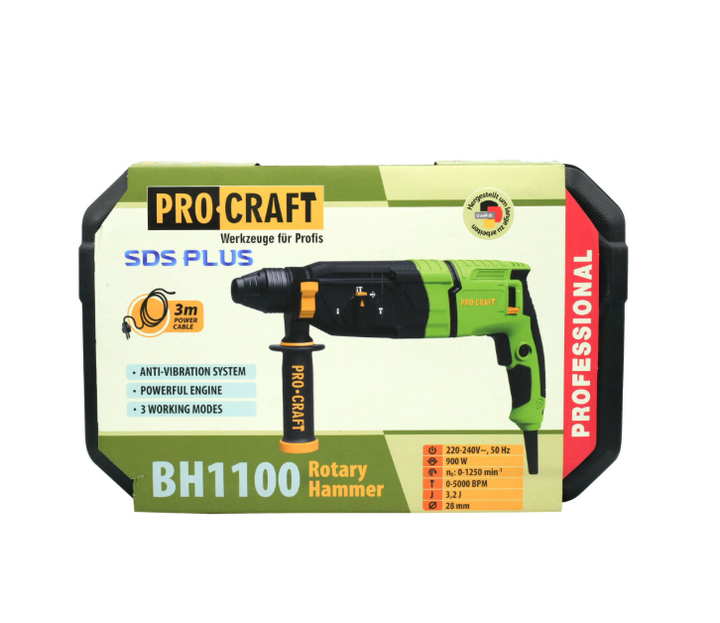 Перфоратор Procraft BH1100 SDS Plus 900 Вт 3 2 Дж с антивибрационной системой реверсом тремя режимами работы и кейсом для сверления бетона металла и древесины - изображение 12