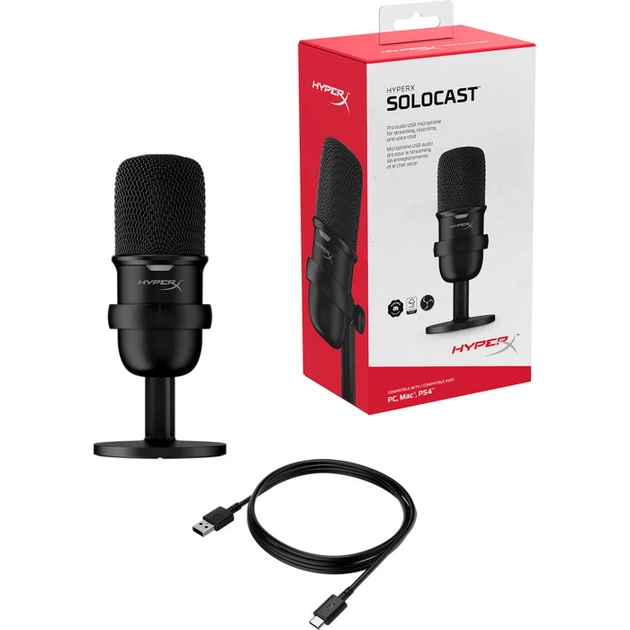 Микрофон проводной HyperX SoloCast USB-C конденсаторный 2 м 20000 Гц Black (4P5P8AA) - Фото 8 Микрофон проводной HyperX SoloCast USB-C конденсаторный 2 м 20000 Гц Black (4P5P8AA) - изображение 8