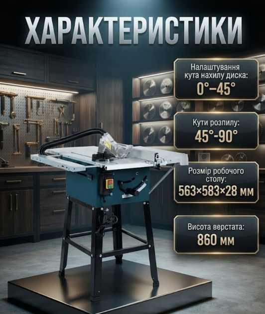 Настольная циркулярная пила BOXER TS301 3500 Вт диск 250 мм глубина реза 85 мм наклон 45° регулируемый стол - изображение 3