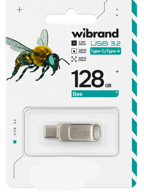 Флеш-накопичувач Wibrand USB 3.2 Gen1 Bee 128GB USB Type-A/USB Type-C Silver - Фото 5 Флеш-накопичувач Wibrand USB 3.2 Gen1 Bee 128GB USB Type-A/USB Type-C Silver - изображение 5