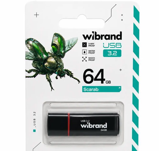 Флеш-накопичувач Wibrand USB 3.2 Gen1 Scarab 64GB Black - Фото 5 Флеш-накопичувач Wibrand USB 3.2 Gen1 Scarab 64GB Black - изображение 5
