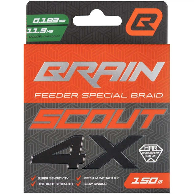 Шнур Brain Scout 4X 150m (deep green) 0.183mm 11.9kg - Фото 2 Шнур Brain Scout 4X 150m (deep green) 0.183mm 11.9kg - зображення 2