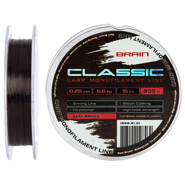 Волосінь Brain Classic Carp Line (dark brown) 300m 0.25mm 15lb 6.6kg - Фото 1 Волосінь Brain Classic Carp Line (dark brown) 300m 0.25mm 15lb 6.6kg - зображення 1