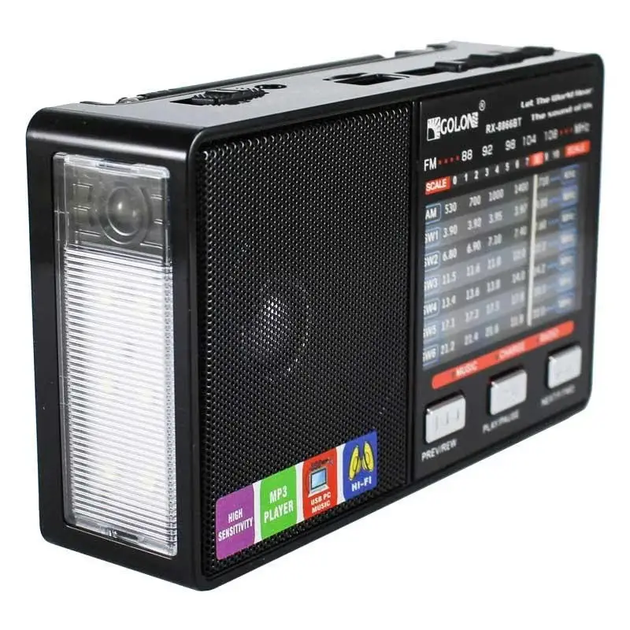 Аккумуляторный портативный радиоприемник FM AM SW с USB microSD и LED-фонарем, радио от батареек и сети для дома и дачи - изображение 2