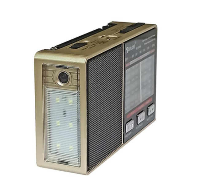 Аккумуляторный портативный радиоприемник FM AM SW с USB microSD и LED-фонарем, радио от батареек и сети для дома и дачи золотистый - изображение 2