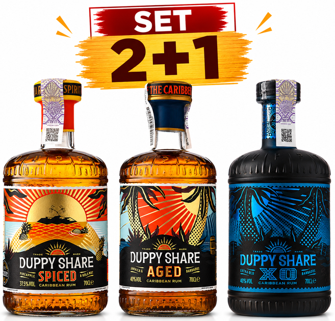 Набор ром Duppy Share Spiced 0.7 л 37.5% + Aged 0.7 л 40% + XO 0.7 л 40% в подарочной упаковке (1021244264255) - изображение 2