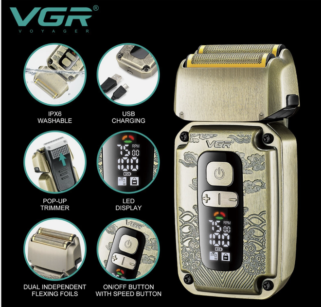 Бритва VGR V-337 ∙ профессиональная электробритва с титановой сеткой, для сухого и влажного бритья - изображение 6
