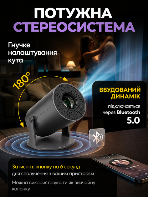 Смарт проектор PR80 4K Ultra HD портативный видеопроектор с WiFi, проектор для дома и домашнего кинотеатра, мультимедийный проектор для фильмов видео и презентаций - изображение 4