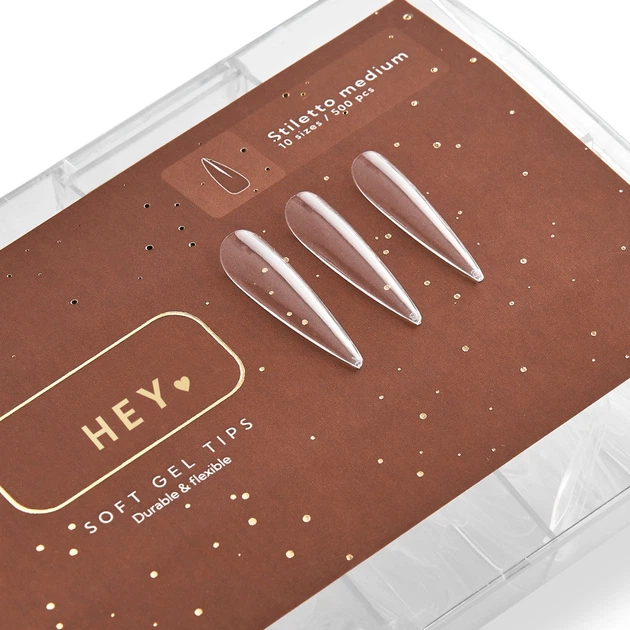 HEYLOVE Gel Tips Stiletto Medium Гелеві тіпси для швидкого нарощування cередній стилет, 500 шт - Фото 2 HEYLOVE Gel Tips Stiletto Medium Гелеві тіпси для швидкого нарощування cередній стилет, 500 шт - изображение 2