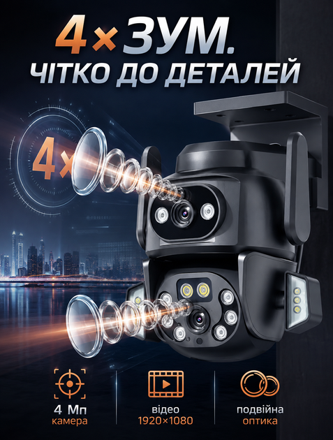 Уличная WiFi камера видеонаблюдения два объектива 4 Мп с инфракрасной подсветкой 4-кратным зумом и двусторонней аудиосвязью - изображение 5