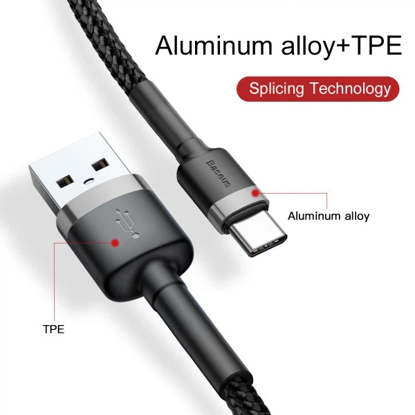 Кабель для телефону Baseus Cafule (USB To Type-C) Cable 3A 1м - изображение 5