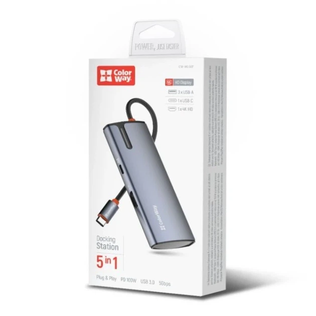 Док-станция ColorWay CW-HUB01 5-в-1 USB-C для ноутбука с HDMI 4K и PD 100 Вт - изображение 3