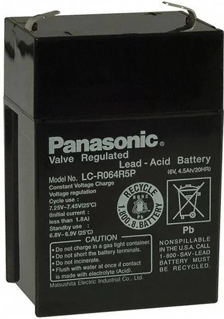 Аккумуляторная батарея Panasonic 6V 4.5Ah (LC-R064R5P) - Фото 2 Аккумуляторная батарея Panasonic 6V 4.5Ah (LC-R064R5P) - изображение 2