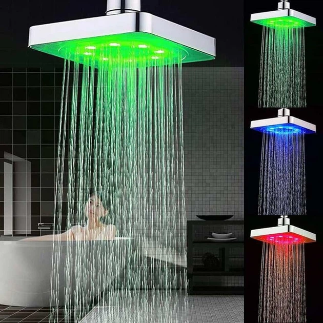 Лейка насадка для душа с LED подсветкой RGB светодиодная, квадратная 150 мм LED Shower head AND XL-902 - Фото 1 Лейка насадка для душа с LED подсветкой RGB светодиодная, квадратная 150 мм LED Shower head AND XL-902 - изображение 1