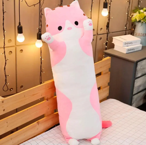 Мягкая Игрушка Длинный Кот 150 см, Большой Розовый Плюшевый Кот-Батон, Гигантская Подушка-Обнимашка Антистресс - изображение 3