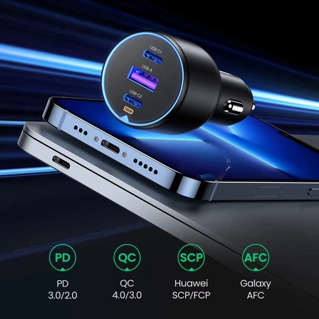 Автомобильное зарядное устройство Ugreen 130W 3-Port Fast Charger (CD293) - изображение 8