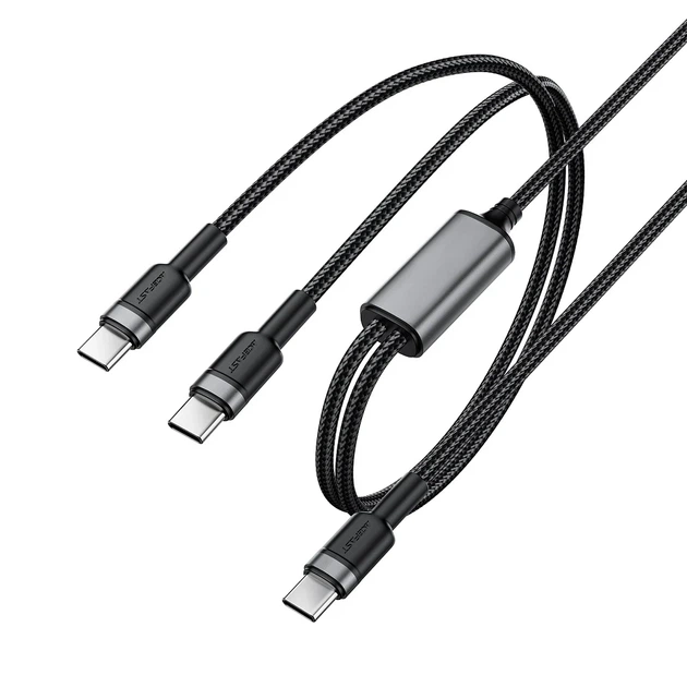 Кабель зарядки ACEFAST C22-02 USB-C на 2*USB-C 100W алюминиевый черный - Фото 3 Кабель зарядки ACEFAST C22-02 USB-C на 2*USB-C 100W алюминиевый черный - изображение 3