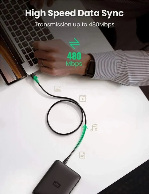 Кабель USB 2.0 UGREEN US132 A Male to Mini-B 5-pin Male PVC 2 м Черный - Фото 6 Кабель USB 2.0 UGREEN US132 A Male to Mini-B 5-pin Male PVC 2 м Черный - изображение 6