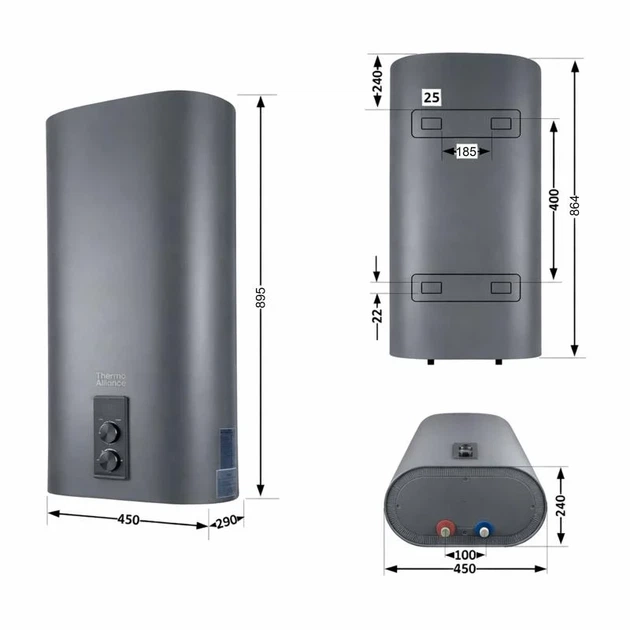 Водонагреватель накопительный Thermo Alliance DT50V20GPDD2G 50 л с сухим ТЭНом 2 кВт серый - Фото 2 Водонагреватель накопительный Thermo Alliance DT50V20GPDD2G 50 л с сухим ТЭНом 2 кВт серый - изображение 2