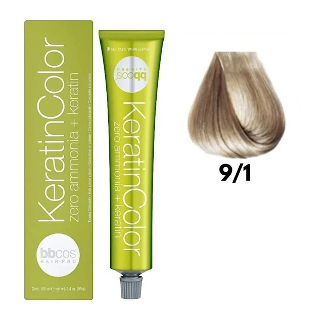 Професійна безаміачна крем-фарба для волосся BBcos Keratin Color 9/1 блондин дуже світло-попелястий - Фото 1 Професійна безаміачна крем-фарба для волосся BBcos Keratin Color 9/1 блондин дуже світло-попелястий - изображение 1