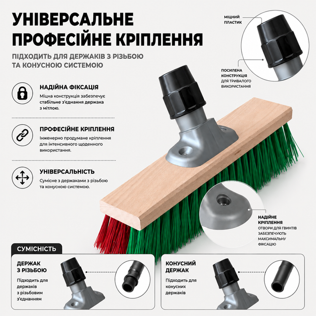 Щетка для улицы 31 см с универсальным прочным креплением, щетка для подметки поруковки, тротуаров, двора, гаража и состава - изображение 5