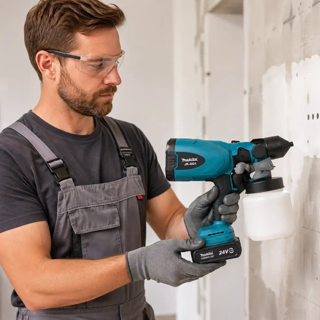 Аккумуляторный краскопульт Makita 24V 5Ah, электрический краскопульт для краски и лака - изображение 2