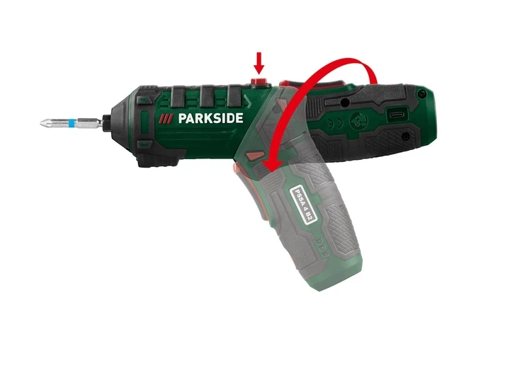 Аккумуляторная отвертка Parkside PSSA 4 B2 4 В, 10 Нм, поворотная рукоятка, 26 бит, в кейсе - изображение 3
