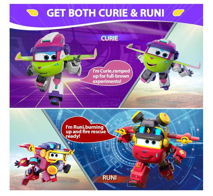 Набор игровых трансформеров Super Wings Transforming Runi (Руни) & Curie (Кюри) - изображение 2