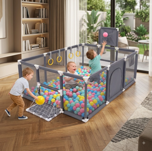 Манеж LEOBRO Multisport 120x180 см Детский игровой манеж с мелкой сеткой для малышей и защитной сеткой - Фото 10 Манеж LEOBRO Multisport 120x180 см Детский игровой манеж с мелкой сеткой для малышей и защитной сеткой - изображение 10