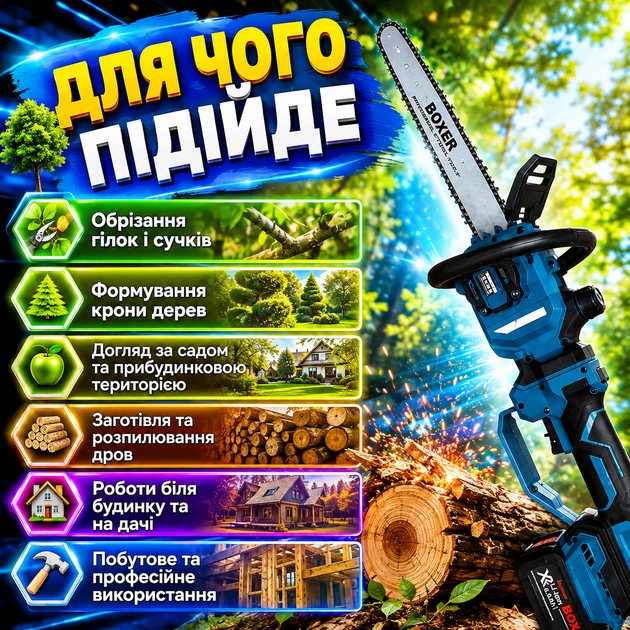 Пила акумуляторна Boxer BX-3439 Пила ланцюгова з телескопічною штангою Пилка бездротова - зображення 3