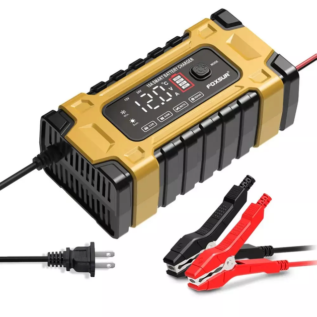 Автоматичний зарядний пристрій Foxsur 12V/24V 10A для акумуляторів AGM Gel LiFePO4 з функцією десульфатації та відновлення - изображение 3