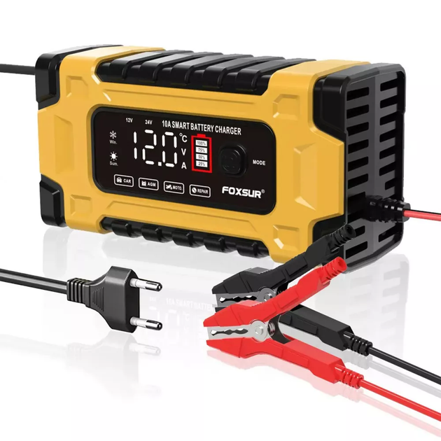 Автоматичний зарядний пристрій Foxsur 12V/24V 10A для акумуляторів AGM Gel LiFePO4 з функцією десульфатації та відновлення - изображение 4