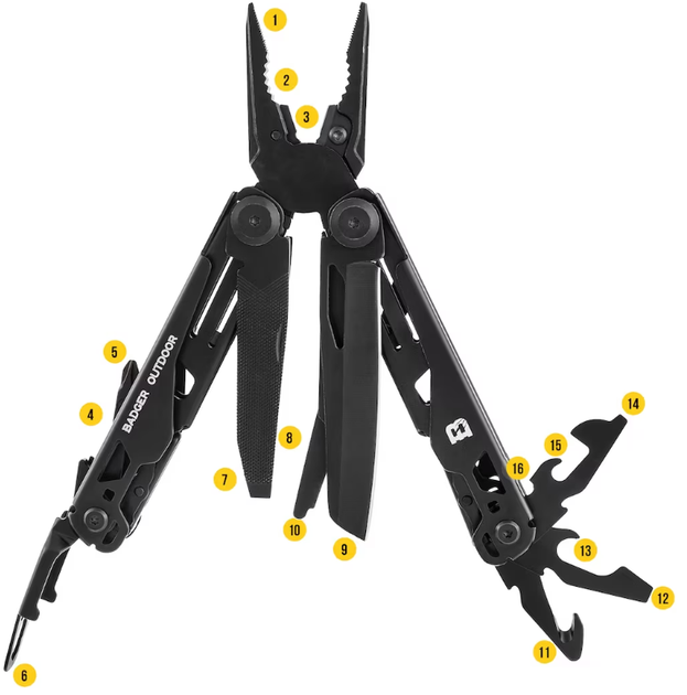 Мультитул Badger Outdoor Solid Black 16 Инструментов Серия BO-MT-M4B - изображение 2