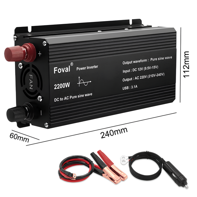 Инвертор Foval 1100w/2200w 12-220v pure sine чистый синус, преобразователь напряжения 12в 220в - изображение 7