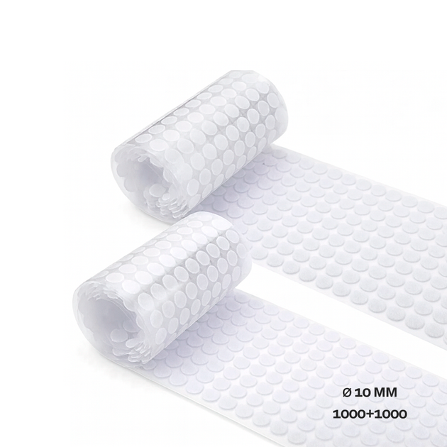 Двусторонние липучки (Velcro) на клеевой основе, круглые, Ø10 мм, 1000+1000 шт - Фото 1 Двусторонние липучки (Velcro) на клеевой основе, круглые, Ø10 мм, 1000+1000 шт - изображение 1