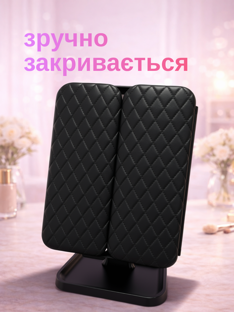 Зеркало с подсветкой для макияжа настольное косметическое лед на подставке с увеличением подсветкой зарядкой настольное led на стол аккумуляторе увеличительное зеркальце для мейкапа макияжное гримерное светодиодное тройное складное АН3030 БЛ Hechpro - Фото 4 Зеркало с подсветкой для макияжа настольное косметическое лед на подставке с увеличением подсветкой зарядкой настольное led на стол аккумуляторе увеличительное зеркальце для мейкапа макияжное гримерное светодиодное тройное складное АН3030 БЛ Hechpro - изображение 4