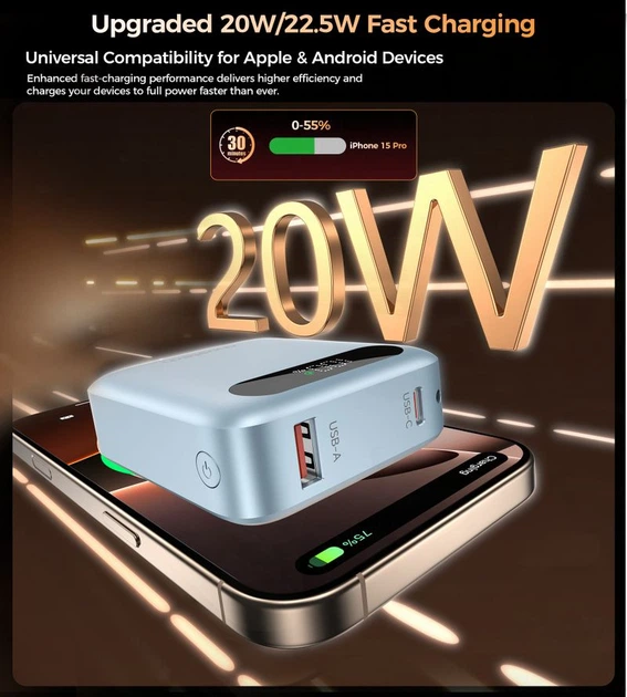 Повербанк Powerbank Choetech B860CCLBE 10000 mAh 22.5Вт, Power Delivery, Blue - зображення 5