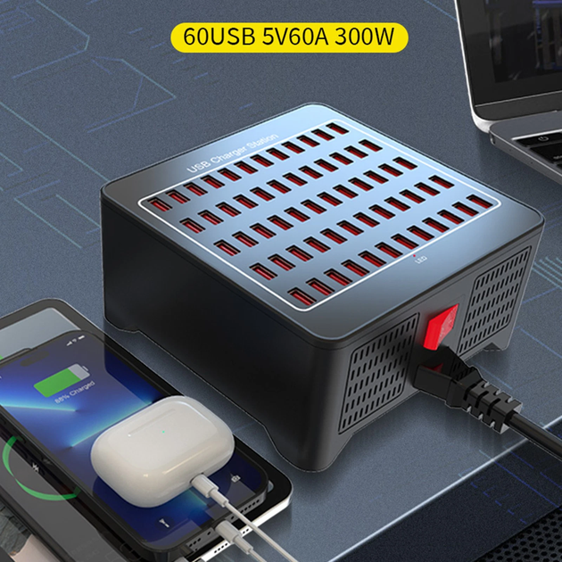 Зарядная станция многопортовая ILEPO на 60 USB портов 300 Вт / сетевое мультизарядное устройство (19016) - Фото 5 Зарядная станция многопортовая ILEPO на 60 USB портов 300 Вт / сетевое мультизарядное устройство (19016) - изображение 5