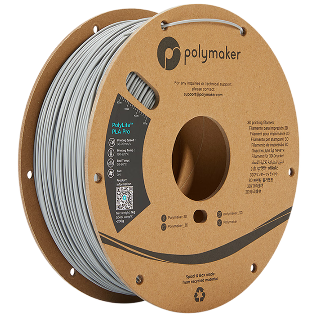 Филамент для 3D-печати Polymaker PolyLite PLA Pro 1.75 мм, 1 кг, серый - Фото 4 Филамент для 3D-печати Polymaker PolyLite PLA Pro 1.75 мм, 1 кг, серый - изображение 4