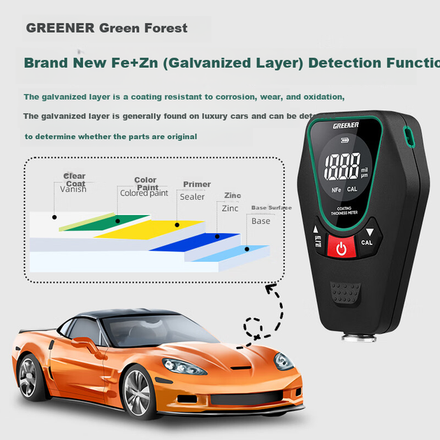 Толщиномер GREENER для лакокрасочного покрытия с цифровым дисплеем - изображение 7