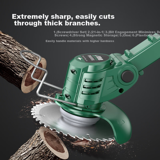 Електрична газонокосарка PUANGD для дому, бездротова, потужна, ручний тример для трави та бур'янів - зображення 7