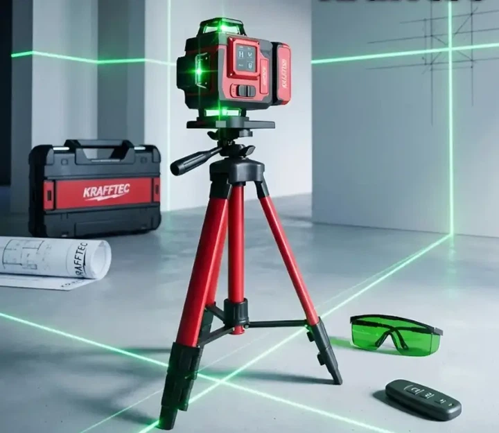 Лазерный нивелир Krafftec 16 линий 4D 360 самовыравнивающийся со штативом зеленым лазером аккумулятором 5 Ah и кейсом - изображение 10